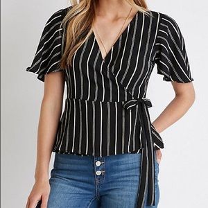 Black and white striped wrap top